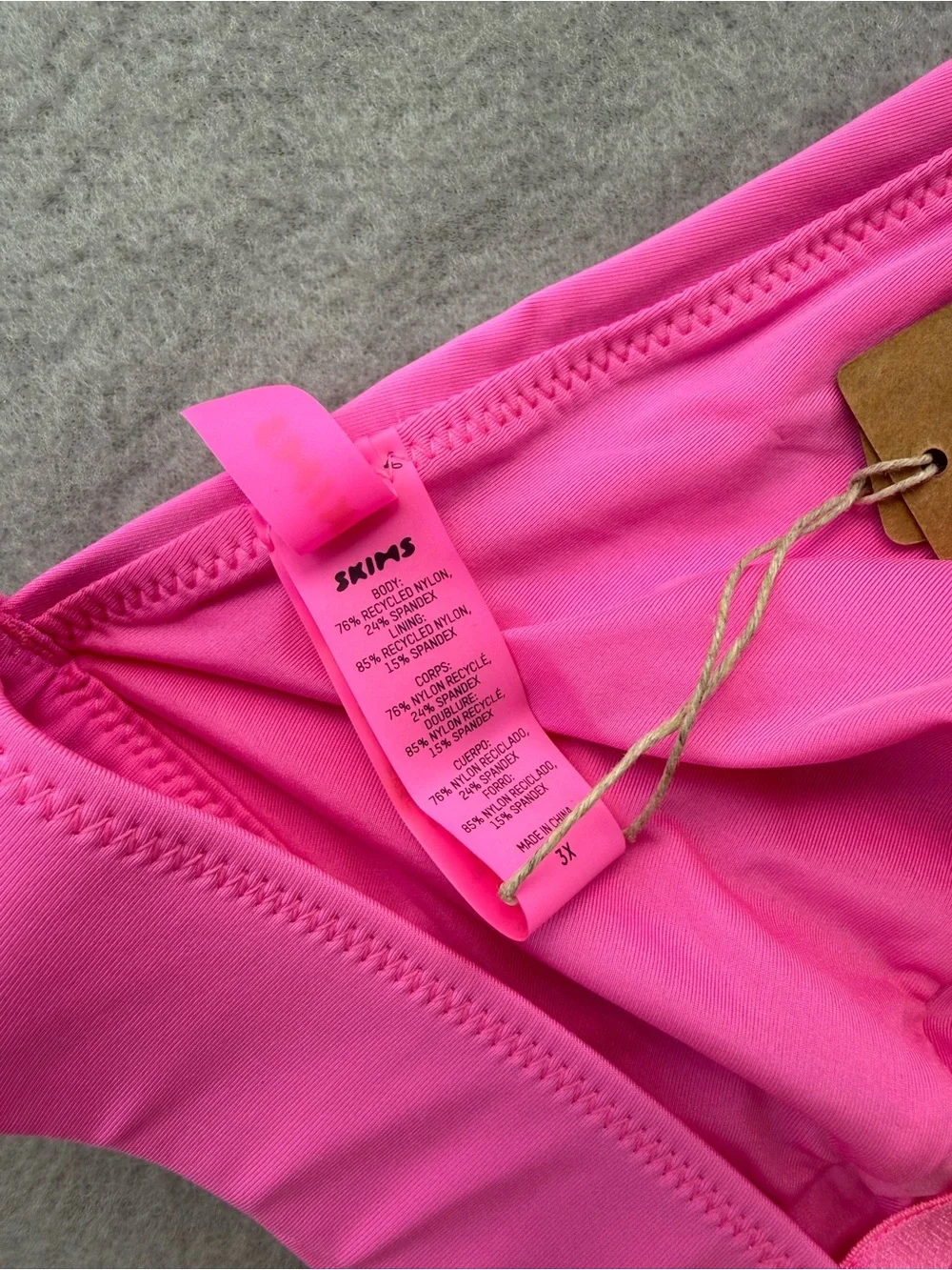 Skims Signature Swim Plunge Bikini  Set Top / Bottom 2X In Taffy Barbie Pink NWT